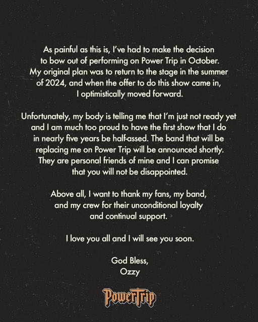 Osbourne se bajó del Power Trip
