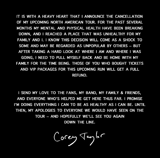 Corey Taylor cancela shows