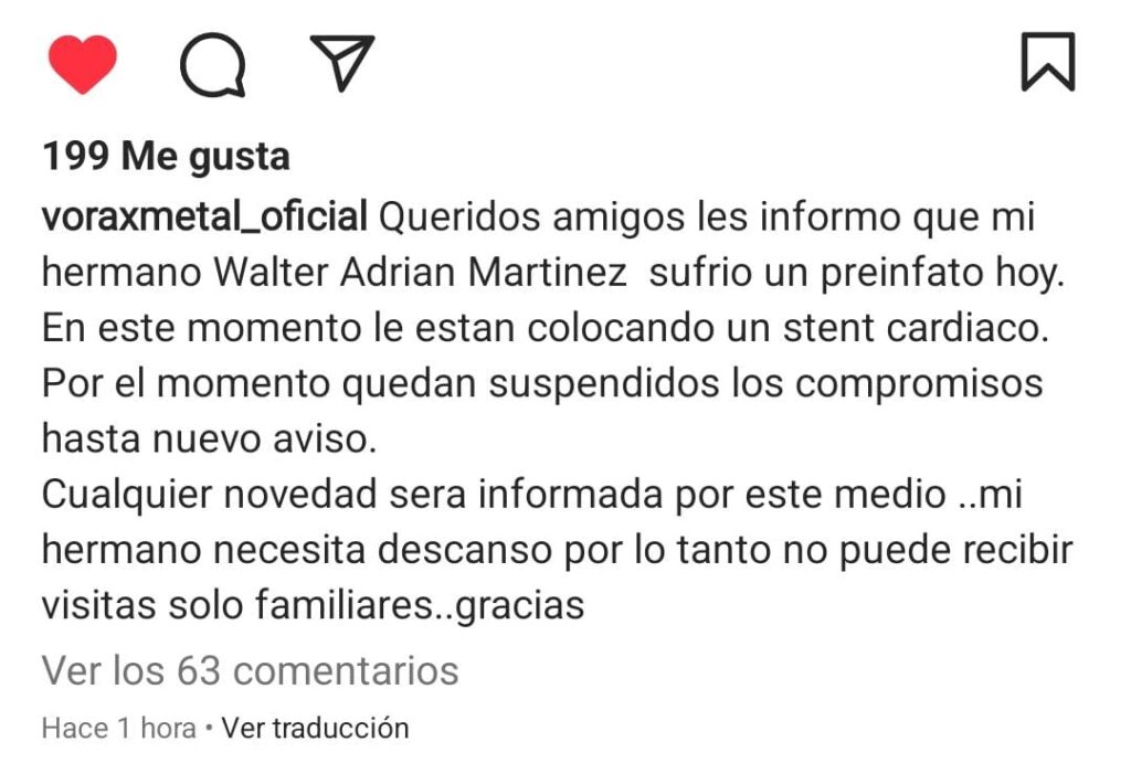 Walter Adrián Martinez sufrió un preinfarto 